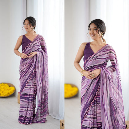 PRINTED SARI WITH MIRROR WORK