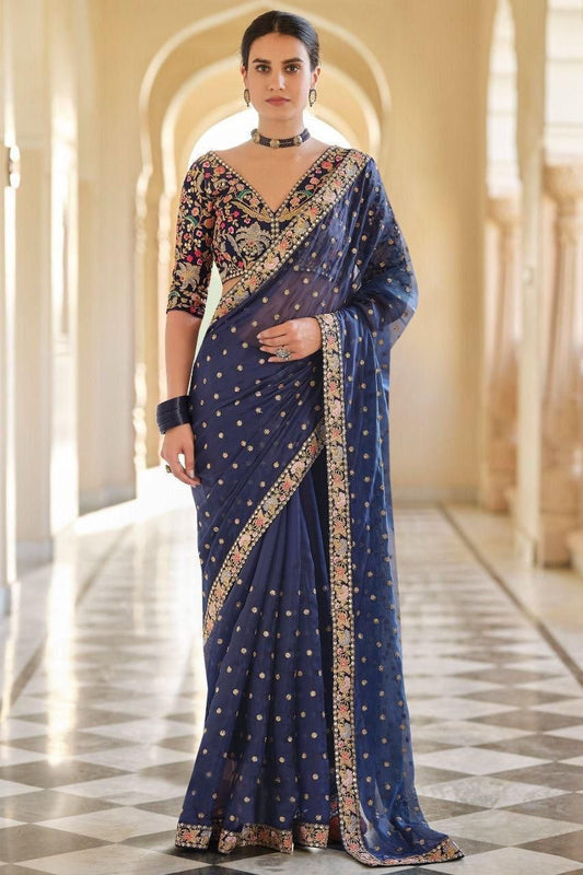 SAREE : HEAVY GEORGETTE FABRIC ON BEAUTIFUL EMBROIDERY BUTTI WORK AND HEAVY LACE BORDER ON SAREE*