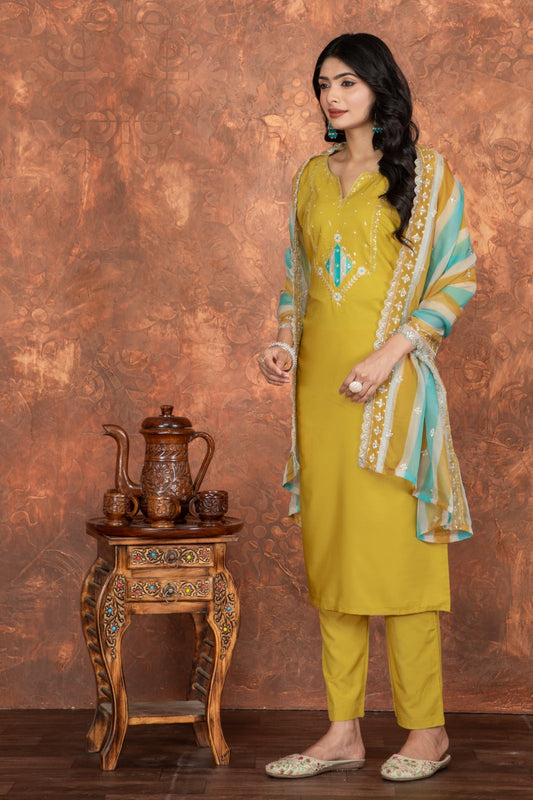 FULLY STICHED KURTA &amp; PANT DUPATTA SET*