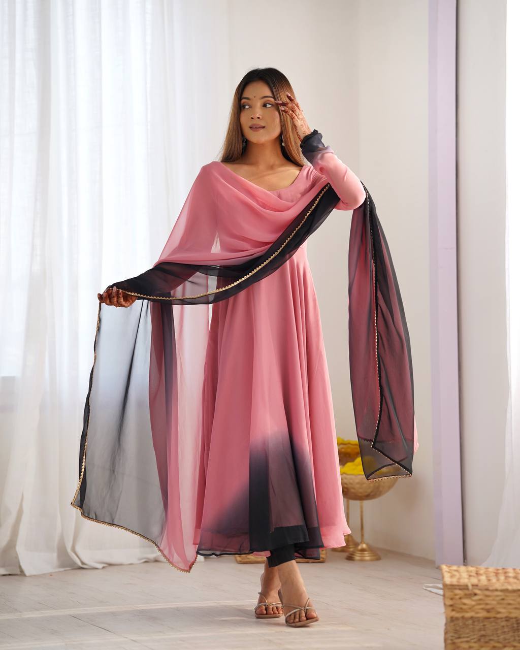 HEAVY PURE SOFT FOX GEORGETTE COLOURFULL GOWN - Haxberry